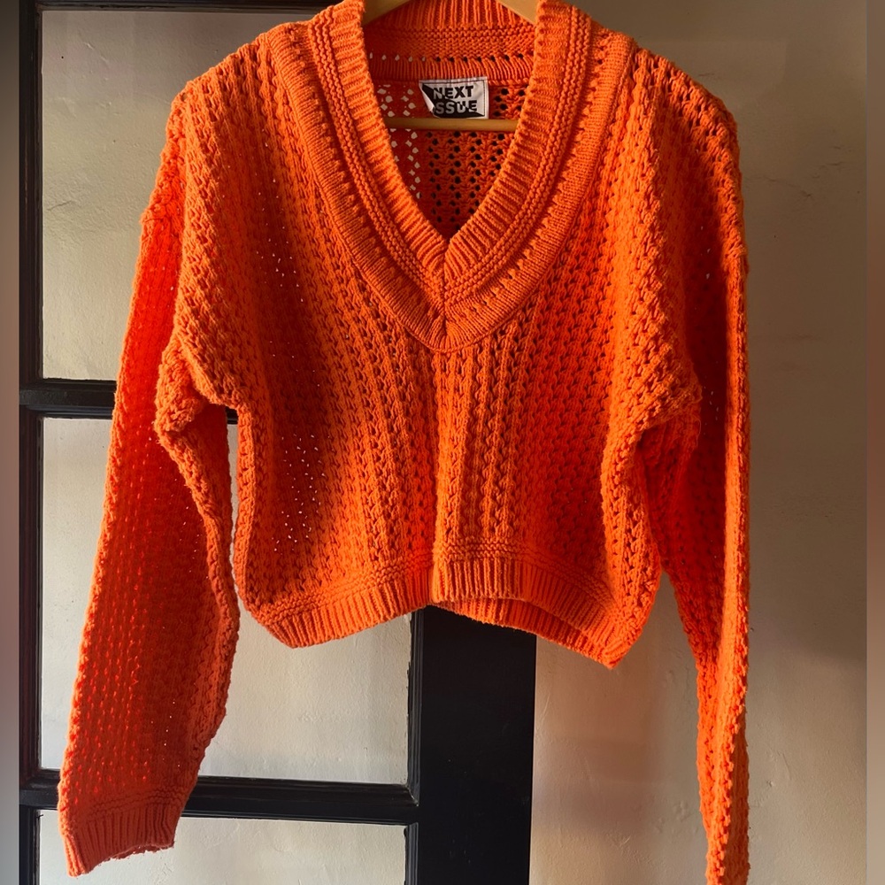 Vintage Bright Orange Knit Crop Sweater